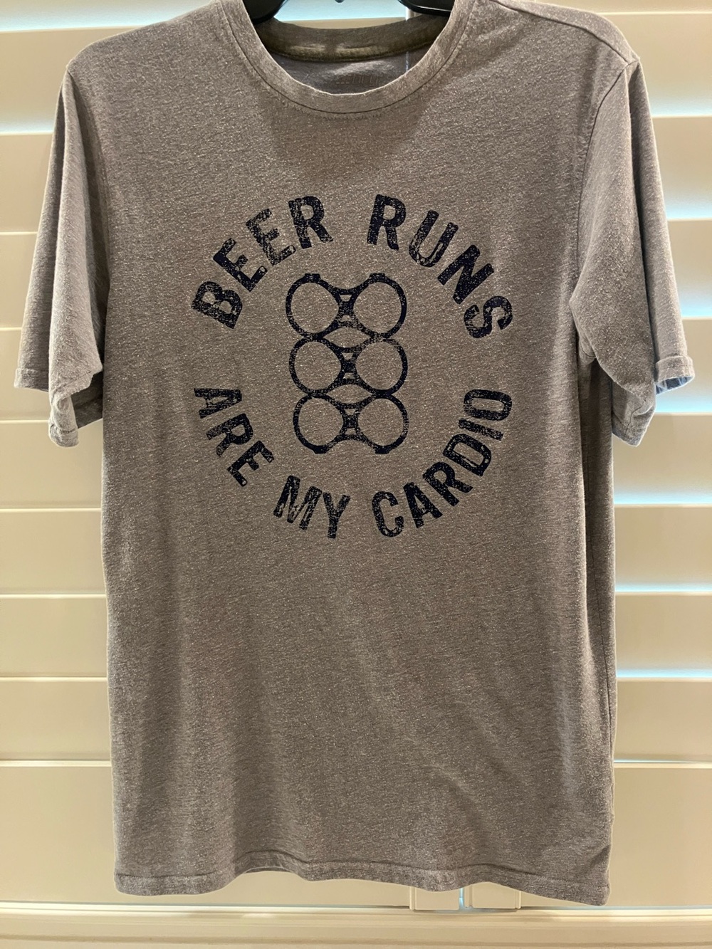 BCG Gray Short Sleeve Tee with Navy "Beer Runs Are My Cardio" Graphic